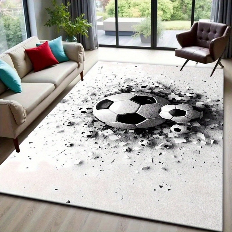 Wholesale Commercial Printing - Grote vloerkleed met voetbalprint, zwart-wit, antislip,
