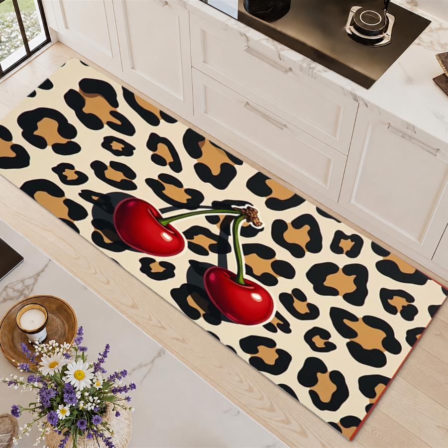 Commercial Printing And Graphics - Trendy keukenloper met luipaardprint en kersenmotief,
